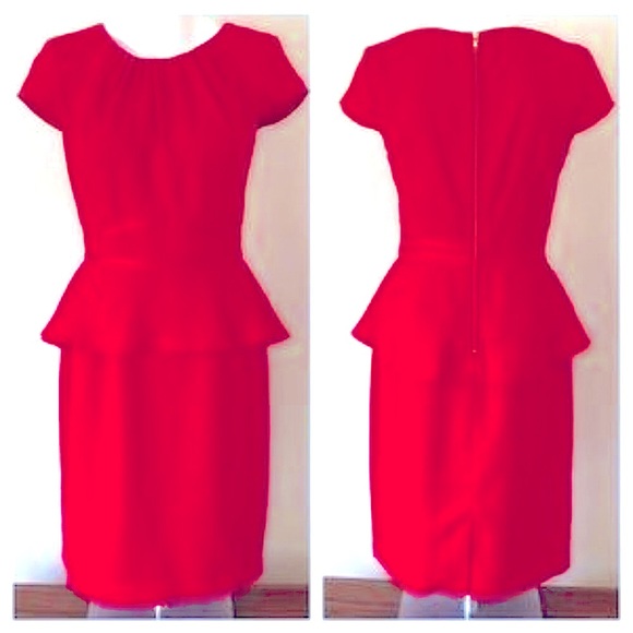 ✨NWT✨Classic Peplum Waist Red Dress w Pencil Skirt & Cap-Sleeves 🏷️by Muse - Picture 3 of 16